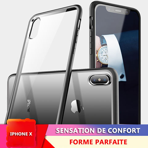 Coque Contour Silicone et Vitre Transparente Miroir 360 Degres pour Apple iPhone Xs Max Noir