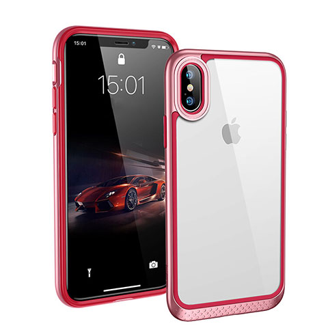 Coque Contour Silicone et Vitre Transparente Miroir 360 Degres T08 pour Apple iPhone X Rouge