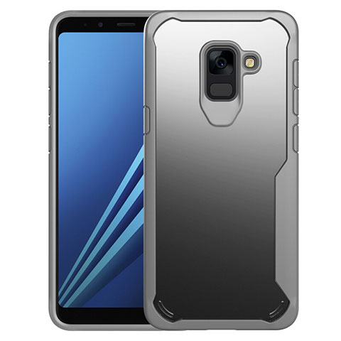 Coque Contour Silicone et Vitre Transparente Miroir Housse Etui pour Samsung Galaxy A8+ A8 Plus (2018) A730F Gris