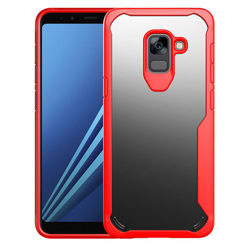 Coque Contour Silicone et Vitre Transparente Miroir Housse Etui pour Samsung Galaxy A8+ A8 Plus (2018) A730F Rouge