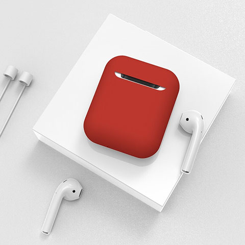 Coque de Protection en Silicone avec Mousqueton pour Boitier de Charge de Airpods C01 Rouge