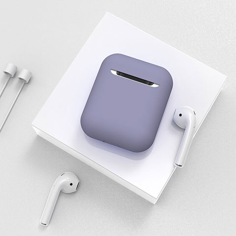 Coque de Protection en Silicone avec Mousqueton pour Boitier de Charge de Airpods C01 Violet