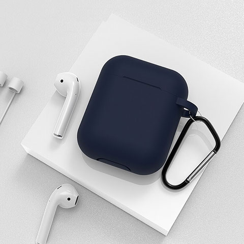 Coque de Protection en Silicone avec Mousqueton pour Boitier de Charge de Airpods C02 Bleu