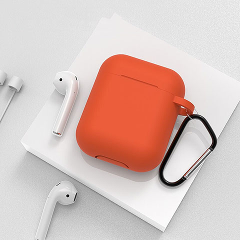 Coque de Protection en Silicone avec Mousqueton pour Boitier de Charge de Airpods C02 Orange