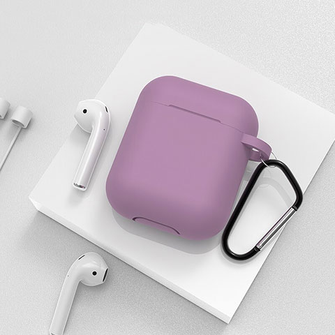 Coque de Protection en Silicone avec Mousqueton pour Boitier de Charge de Airpods C02 Violet