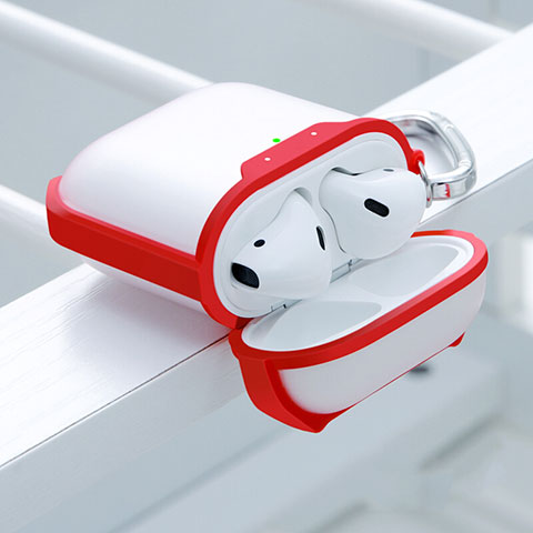 Coque de Protection en Silicone avec Mousqueton pour Boitier de Charge de Airpods C05 Rouge