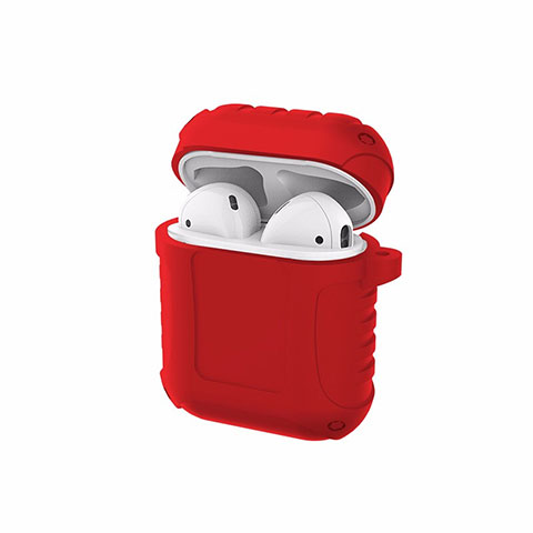 Coque de Protection en Silicone avec Mousqueton pour Boitier de Charge de Airpods C06 Rouge