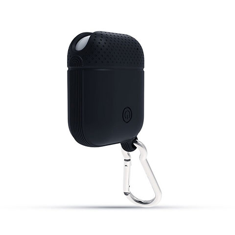 Coque de Protection en Silicone avec Mousqueton pour Boitier de Charge de Airpods C08 Noir