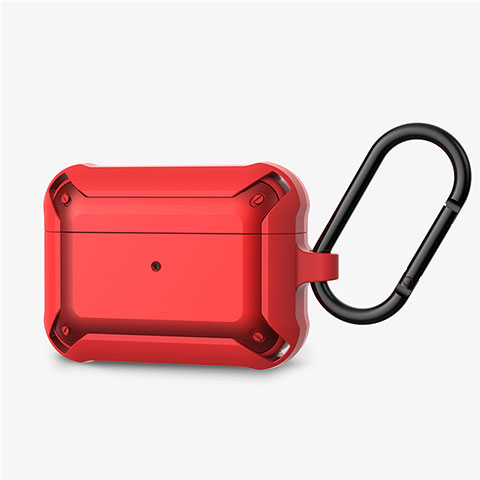 Coque de Protection en Silicone avec Mousqueton pour Boitier de Charge de AirPods Pro C03 Rouge