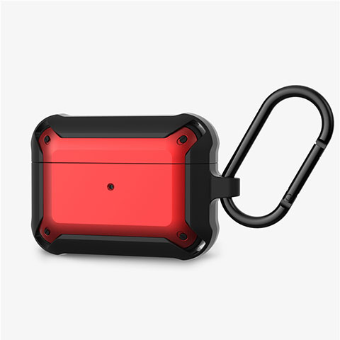 Coque de Protection en Silicone avec Mousqueton pour Boitier de Charge de AirPods Pro C03 Rouge et Noir