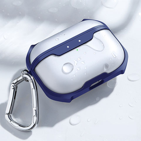 Coque de Protection en Silicone avec Mousqueton pour Boitier de Charge de AirPods Pro C04 Bleu