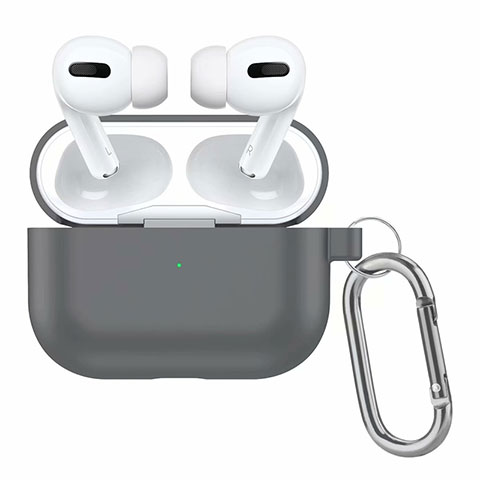 Coque de Protection en Silicone avec Mousqueton pour Boitier de Charge de AirPods Pro Gris