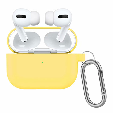 Coque de Protection en Silicone avec Mousqueton pour Boitier de Charge de AirPods Pro Jaune