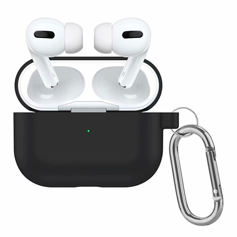 Coque de Protection en Silicone avec Mousqueton pour Boitier de Charge de AirPods Pro Noir