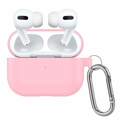 Coque de Protection en Silicone avec Mousqueton pour Boitier de Charge de AirPods Pro Rose