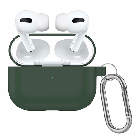 Coque de Protection en Silicone avec Mousqueton pour Boitier de Charge de AirPods Pro Vert Nuit