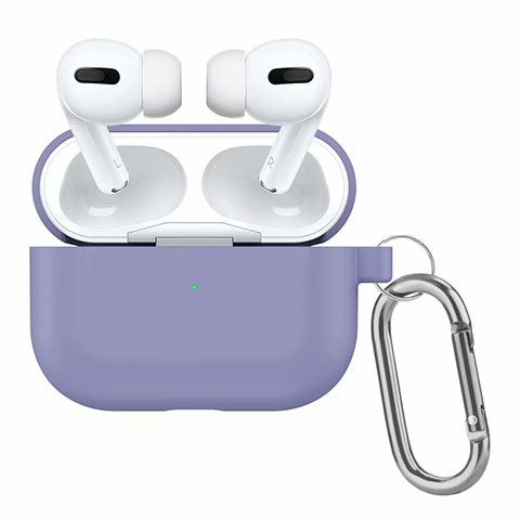 Coque de Protection en Silicone avec Mousqueton pour Boitier de Charge de AirPods Pro Violet