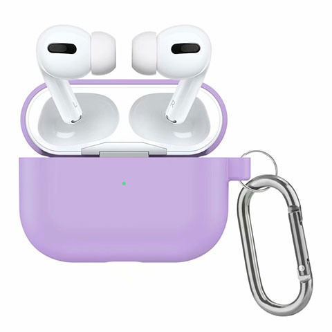 Coque de Protection en Silicone avec Mousqueton pour Boitier de Charge de AirPods Pro Violet Clair