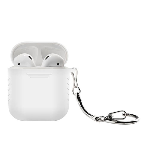 Coque de Protection en Silicone avec Mousqueton pour Boitier de Charge de Airpods Z04 Blanc