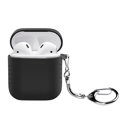 Coque de Protection en Silicone avec Mousqueton pour Boitier de Charge de Airpods Z04 Noir