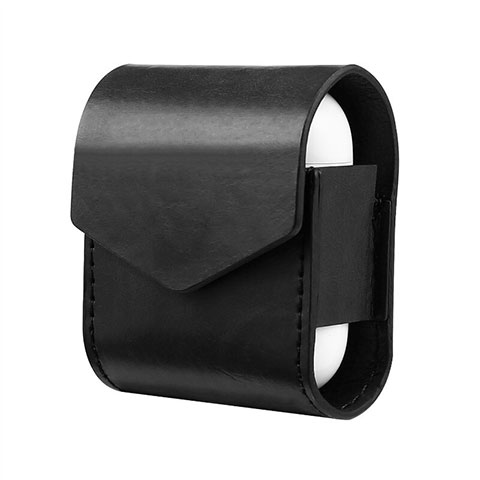 Coque en Cuir avec Mousqueton pour Boitier de Charge de Airpods A02 Noir