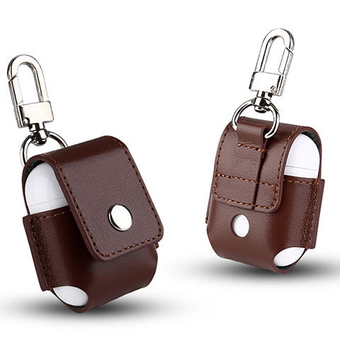 Coque en Cuir avec Mousqueton pour Boitier de Charge de Airpods A03 Marron