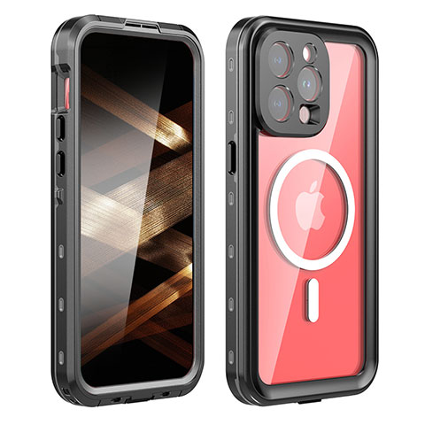 Coque Etanche Contour Silicone et Plastique Housse Etui Waterproof 360 Degres avec Mag-Safe Magnetic Magnetique HJ1 pour Apple iPhone 13 Pro Max Noir