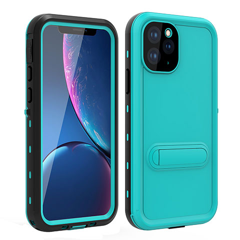 Coque Etanche Contour Silicone et Plastique Housse Etui Waterproof 360 Degres avec Support pour Apple iPhone 11 Pro Cyan