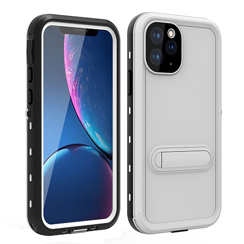 Coque Etanche Contour Silicone et Plastique Housse Etui Waterproof 360 Degres avec Support pour Apple iPhone 11 Pro Max Blanc