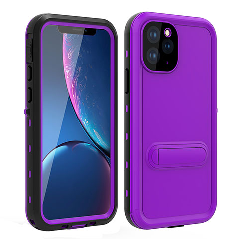 Coque Etanche Contour Silicone et Plastique Housse Etui Waterproof 360 Degres avec Support pour Apple iPhone 11 Pro Max Violet