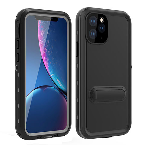 Coque Etanche Contour Silicone et Plastique Housse Etui Waterproof 360 Degres avec Support pour Apple iPhone 11 Pro Noir