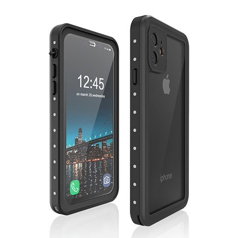 Coque Etanche Contour Silicone et Plastique Housse Etui Waterproof 360 Degres pour Apple iPhone 11 Noir