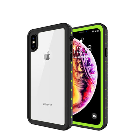 Coque Etanche Contour Silicone et Plastique Housse Etui Waterproof 360 Degres W01 pour Apple iPhone X Vert