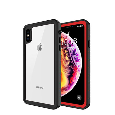 Coque Etanche Contour Silicone et Plastique Housse Etui Waterproof 360 Degres W01 pour Apple iPhone Xs Rouge