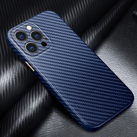 Coque Fibre de Carbone Housse Etui Luxe Serge pour Apple iPhone 14 Pro Max Bleu