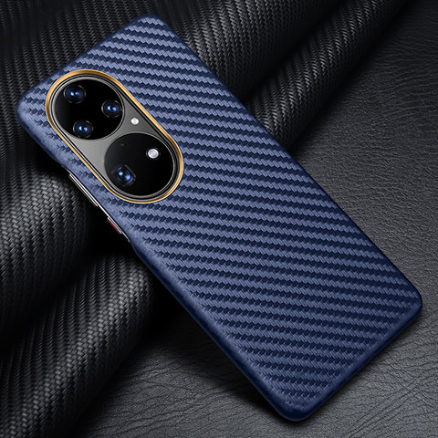 Coque Fibre de Carbone Housse Etui Luxe Serge pour Huawei P50 Bleu