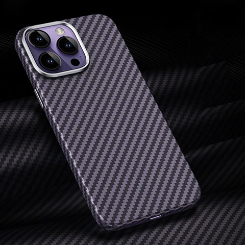 Coque Fibre de Carbone Housse Etui Luxe Serge T01 pour Apple iPhone 14 Pro Violet