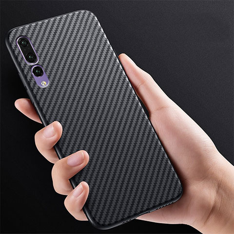 Coque Fibre de Carbone Housse Etui Luxe Serge T01 pour Huawei P20 Pro Noir