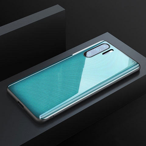 Coque Fibre de Carbone Housse Etui Luxe Serge T01 pour Huawei P30 Pro New Edition Cyan