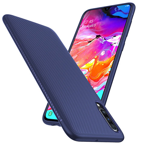 Coque Fibre de Carbone Housse Etui Luxe Serge T02 pour Samsung Galaxy A70 Bleu