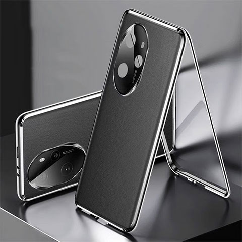 Coque Luxe Aluminum Metal et Cuir Housse Etui 360 Degres P01 pour Huawei Honor 100 Pro 5G Noir