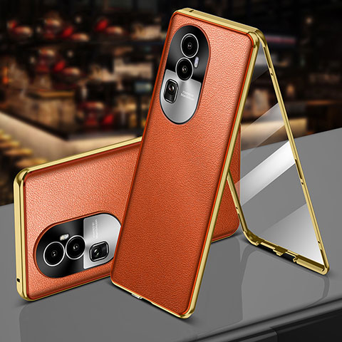 Coque Luxe Aluminum Metal et Cuir Housse Etui 360 Degres P01 pour Oppo Reno10 Pro+ Plus 5G Orange