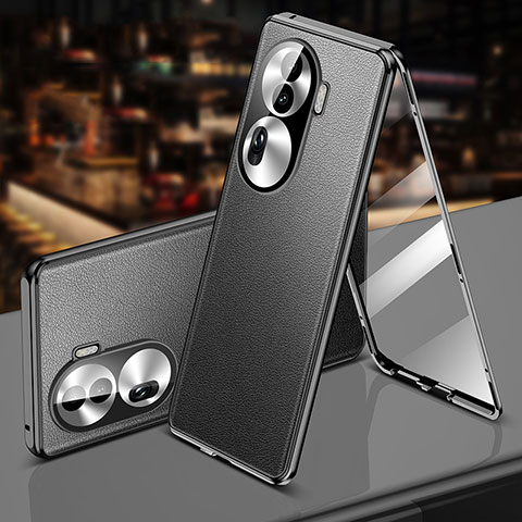 Coque Luxe Aluminum Metal et Cuir Housse Etui 360 Degres P01 pour Oppo Reno11 Pro 5G Noir