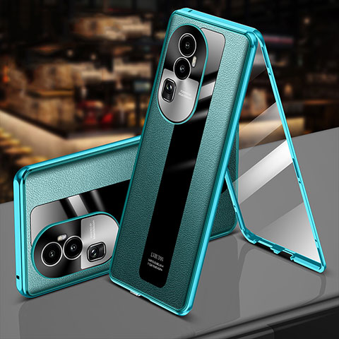 Coque Luxe Aluminum Metal et Cuir Housse Etui 360 Degres P02 pour Oppo Reno10 Pro+ Plus 5G Vert