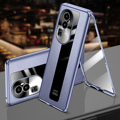 Coque Luxe Aluminum Metal et Cuir Housse Etui 360 Degres P02 pour Oppo Reno10 Pro+ Plus 5G Violet Clair