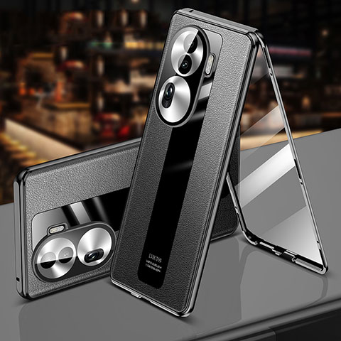 Coque Luxe Aluminum Metal et Cuir Housse Etui 360 Degres P02 pour Oppo Reno11 Pro 5G Noir