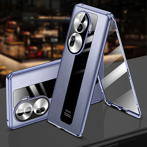 Coque Luxe Aluminum Metal et Cuir Housse Etui 360 Degres P02 pour Oppo Reno11 Pro 5G Violet Clair