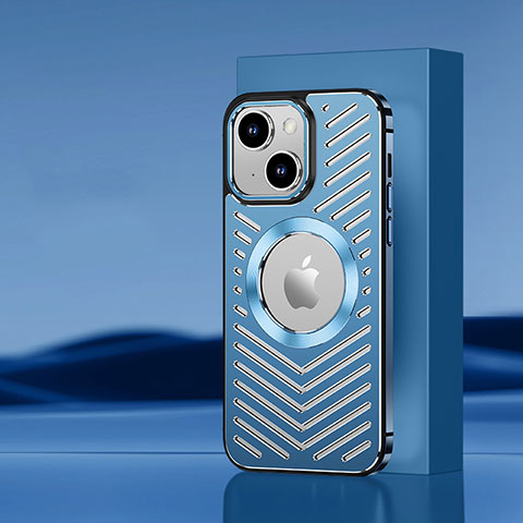 Coque Luxe Aluminum Metal Housse et Bumper Silicone Etui avec Mag-Safe Magnetic Magnetique AC1 pour Apple iPhone 14 Bleu