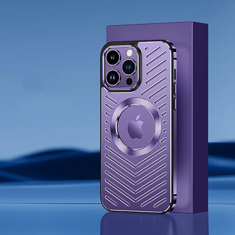 Coque Luxe Aluminum Metal Housse et Bumper Silicone Etui avec Mag-Safe Magnetic Magnetique AC1 pour Apple iPhone 16 Pro Max Violet