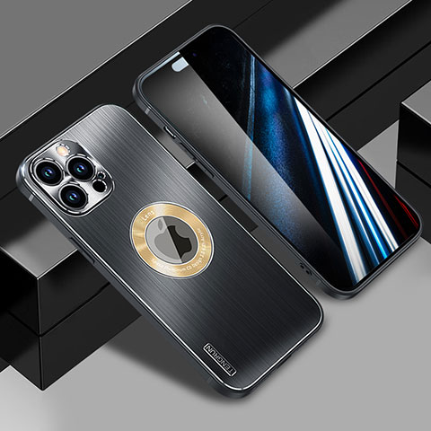 Coque Luxe Aluminum Metal Housse et Bumper Silicone Etui avec Mag-Safe Magnetic Magnetique JL1 pour Apple iPhone 14 Pro Noir